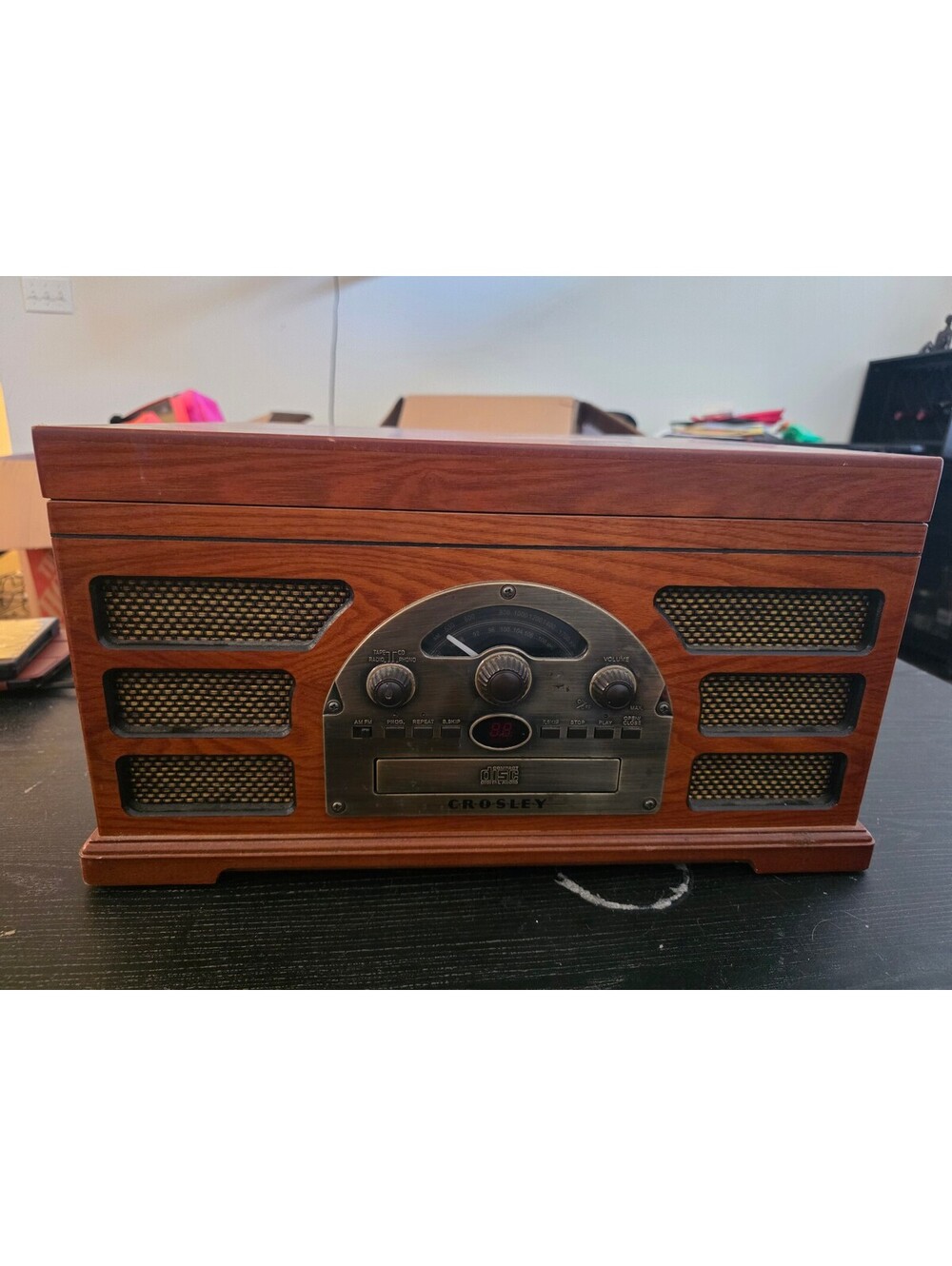 Crosley Vintage Style Wooden Turntable Record Player with AM/FM Radio and CD